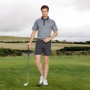 M MAELREG Mens Short Sleeve Dry Fit Black/Grey Heather Performance Polo Size 2XL